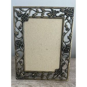 Gold Tone Ornate Climbing Vine Rose Metal Picture Frame for 4x6" Photo NO GLASS